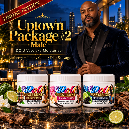 DO U Vaseluxe Uptown Package Bundle #2 — Burberry, Jimmy Choo & Dior Sauvage | Three 4 oz After-Shower Moisturizers